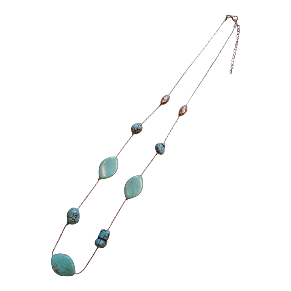 Western Southwestern Coastal Cowgirl Boho Artisanal Turquoise Statement Necklace - Picture 3 of 6